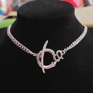 Snake toggle chain silver tone necklace